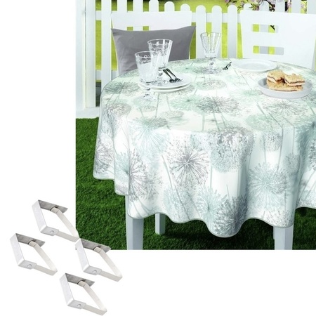 Tablecloth dandelion fluff print 160 cm round with 4 clamps