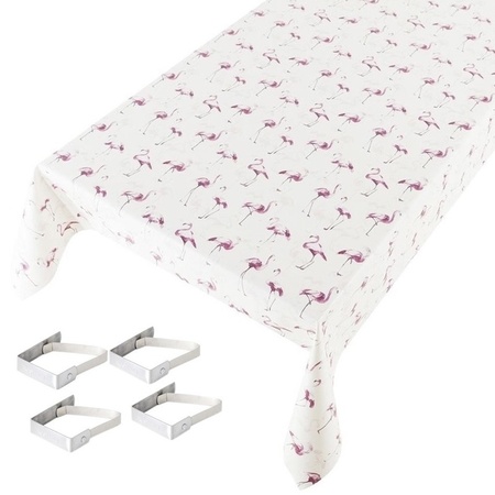 Tablecloth flamingo print 140 x 170 cm with 4 clamps