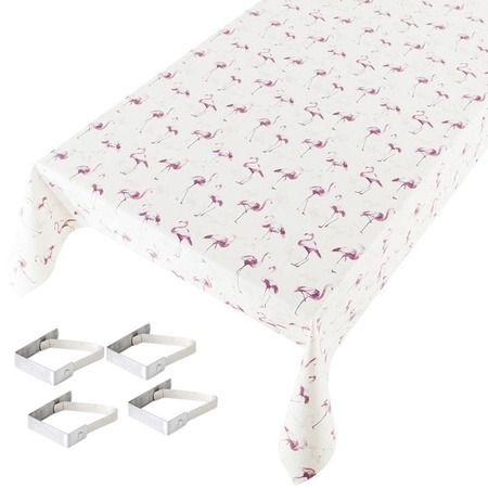 Tafelkleed/tafelzeil flamingo print 140 x 245 cm met 4 klemmen