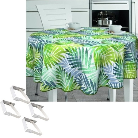 Tafelkleed/tafelzeil palmbladeren 160 cm rond met 4 klemmen