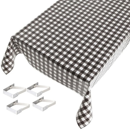 Tablecloth checkered black 140 x 240 cm with 4 clamps