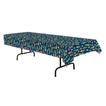 Tablecloth blue with cactus print