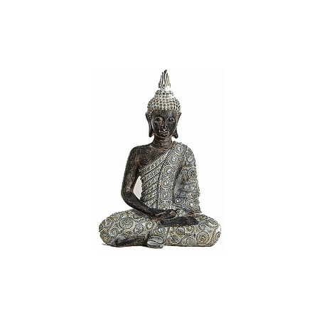 Thaise Boeddha beeldje - antiek grijs - polystone - 23 x 33 cm