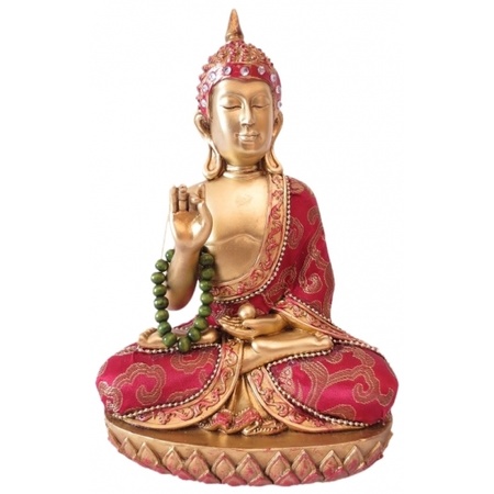Thaise Boeddha beeldje rood met ketting 22 cm