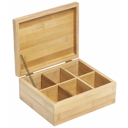 Theabox bamboo wood 6-compartments 22 x 18 x 9 cm