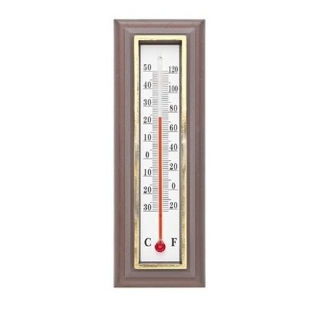Thermometer binnen en buiten donkerbruin 5 x 16 cm