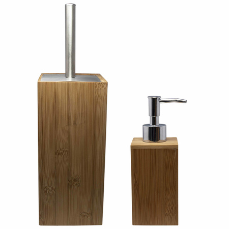Toilet/badkamer/wc set toiletborstel met zeeppompje van bamboe