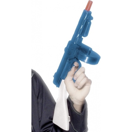 Tommy gun geweer met geluid - blauw - kunststof - 49 cm - maffia gangster verkleed accessoire