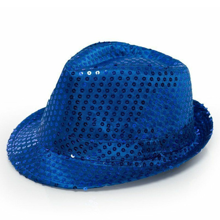 Trilby hat with sequins - blue - polyester - glitter
