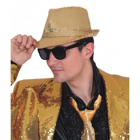 Trilby carnaval hat golden sequins for adults