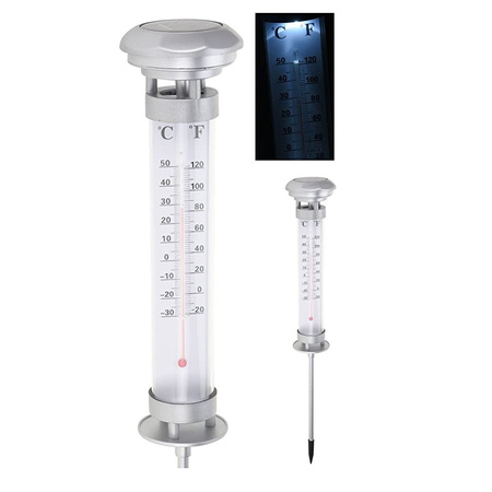 Tuin/buiten thermometer met solar verlichting 57 cm