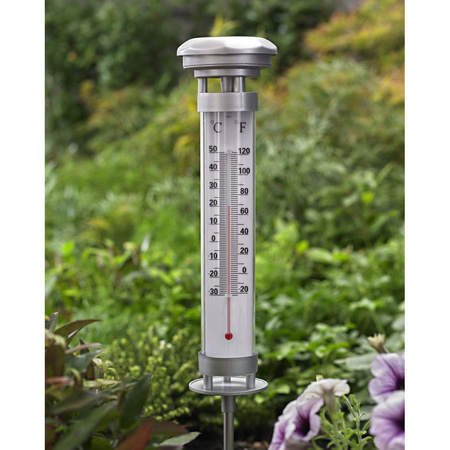 Tuin/buiten thermometer met solar verlichting 57 cm