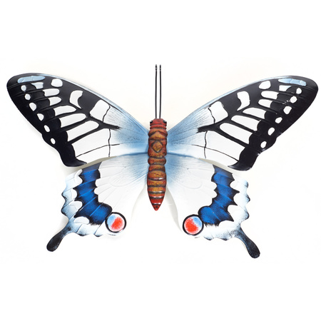 Tuindecoratie vlinder van metaal zwart/blauw 48 cm