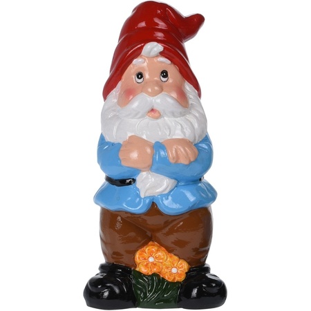 Garden gnome statue Paulus with red hat and flowers 20 cm