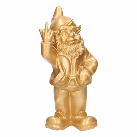 2x Garden gnomes gold/red the finger 30 cm