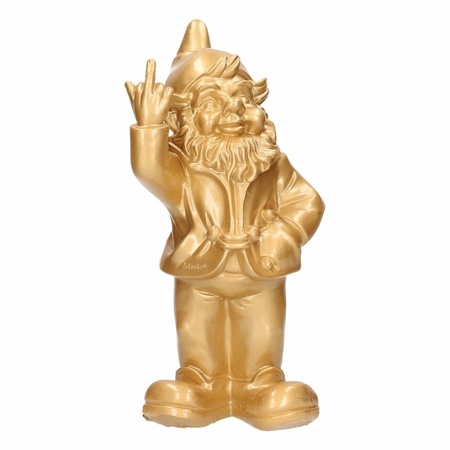 Tuinkabouter beeldje goud middelvinger 30 cm