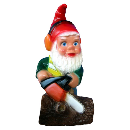 Garden gnome red hat with chainsaw 35 cm