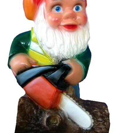 Garden gnome red hat with chainsaw 35 cm