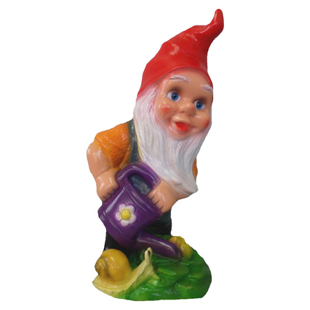 Garden gnome red hat with purple watering can 34 cm
