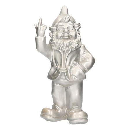 2x Garden gnomes silver/white the finger 30 cm