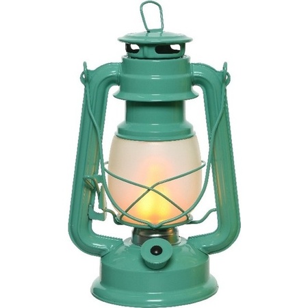 Turquoise blue LED light lantern 24 cm with flame effect