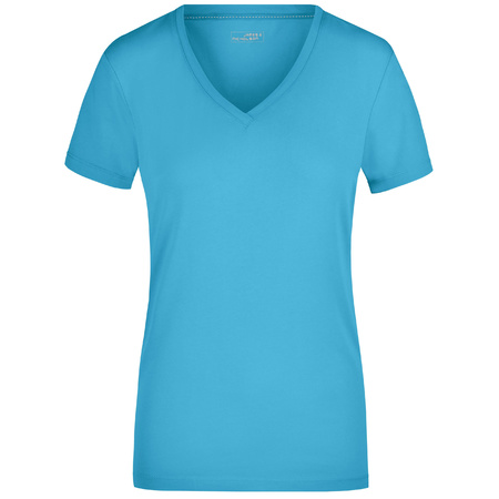 Turquoise dames stretch t-shirt met V-hals 