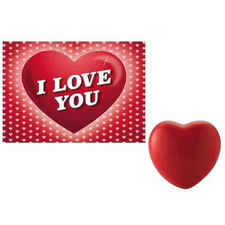 Valentijnsdag cadeau hartvormige stressbal met valentijnskaart