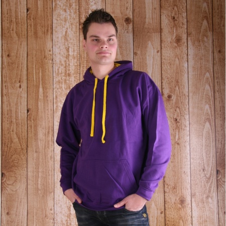 Varsity mens hoodie purple with yellow hood