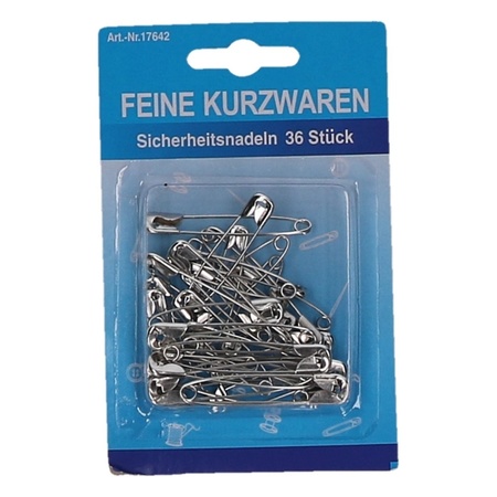 Safety pins - metal - silver - 36x pieces - different sizes