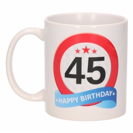 Verjaardag 45 jaar verkeersbord mok / beker