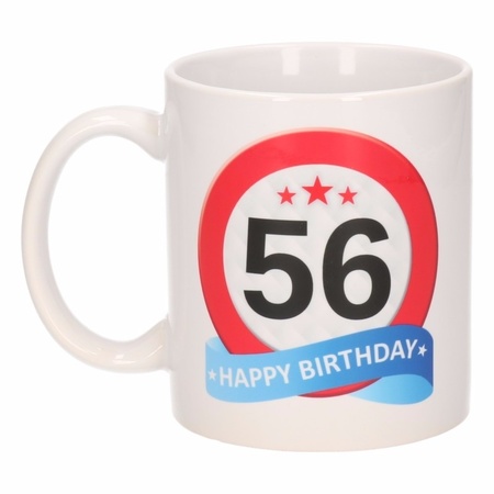 Verjaardag 56 jaar verkeersbord mok / beker