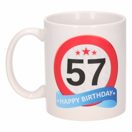 Verjaardag 57 jaar verkeersbord mok / beker
