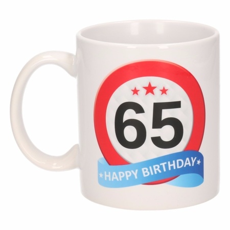 Verjaardag 65 jaar verkeersbord mok / beker