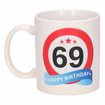 Verjaardag 69 jaar verkeersbord mok / beker
