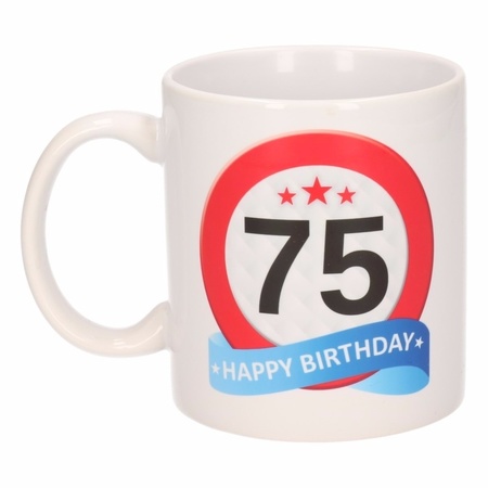 Verjaardag 75 jaar verkeersbord mok / beker
