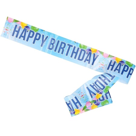 Verjaardag afzetlint/slinger blauw Happy Birthday 10 meter
