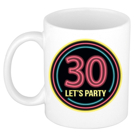 Verjaardag mok / beker - Lets party 30 jaar - neon - 300 ml - verjaardagscadeau