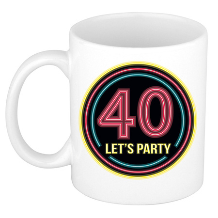 Verjaardag mok / beker - Lets party 40 jaar - neon - 300 ml - verjaardagscadeau