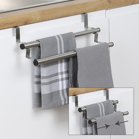 Verstelbaar theedoek / handdoek deurrek - zilver - rvs - 40 cm