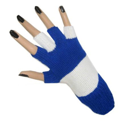 Blue/white fingerless gloves