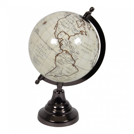 Vintage look wereldbol op houten voet 15 cm