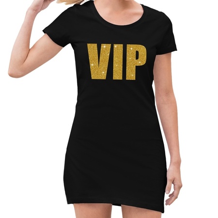 VIP tekst jurkje zwart met gouden glitter letters dames