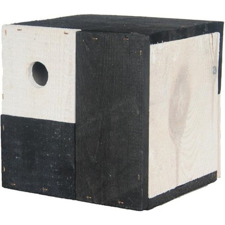 Birdhouse/nest box cube black/white 18 x 18 x 18 cm