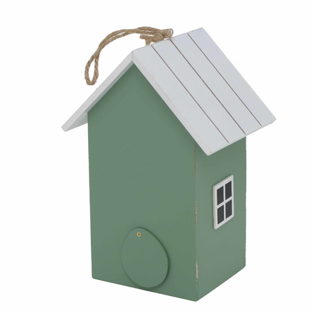 Birdhouse/nest box green/white wood 22 cm