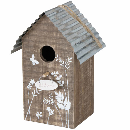 Birdhouse/nest box Welcome brown wood 22 cm