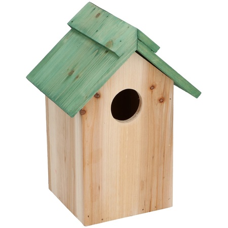 Voordeel pakket 10x houten vogelhuisjes met groen dak 24cm