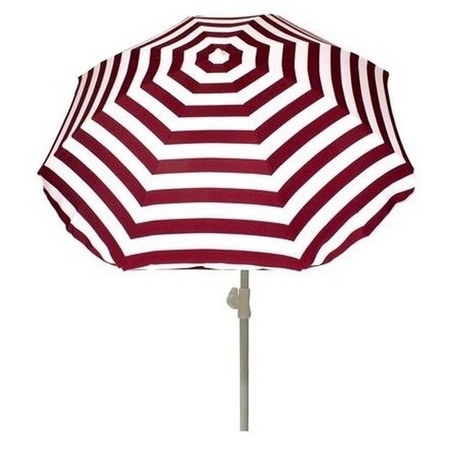 Voordelige set rood/wit gestreepte parasol en parasolvoet wit