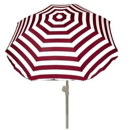 Voordelige set rood/wit gestreepte parasol en parasolvoet zwart