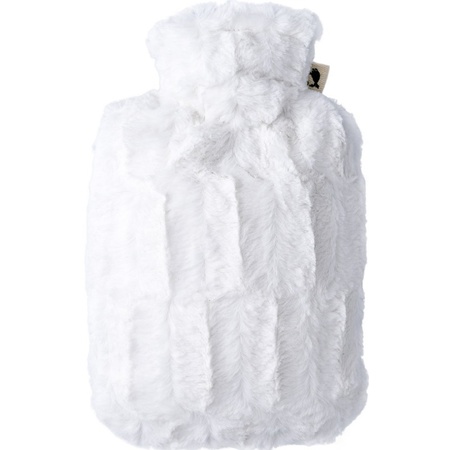 Plush hot water bottle white 1.8 liters with fur sleeve