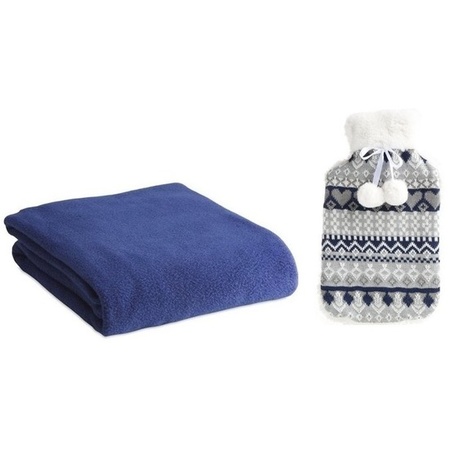 Warm winter pakket blauwe kruik met fleece deken